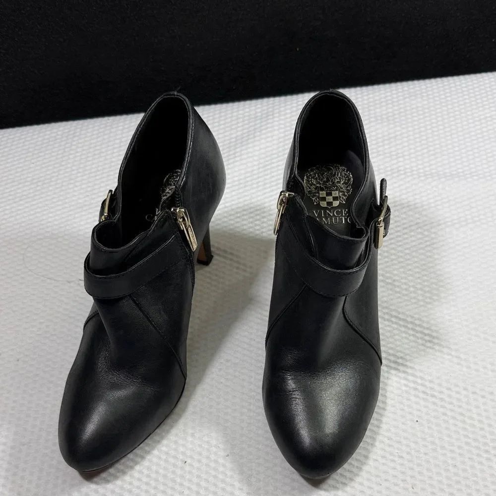 Vince Camuto Black Ankle Heel Booties with Gold Buckle Size 7